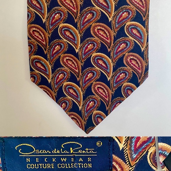 Vintage Oscar de la Renta Couture Collection Classic Silk Peacock Tie - Picture 1 of 5